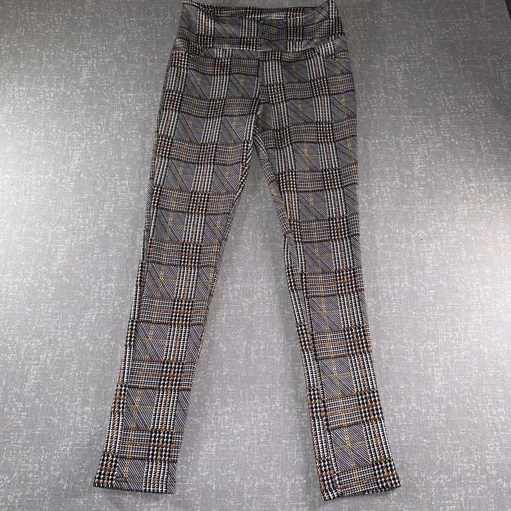 Leggings Womens Medium Black Plaid High Rise Ankle Stretch Casual Pants